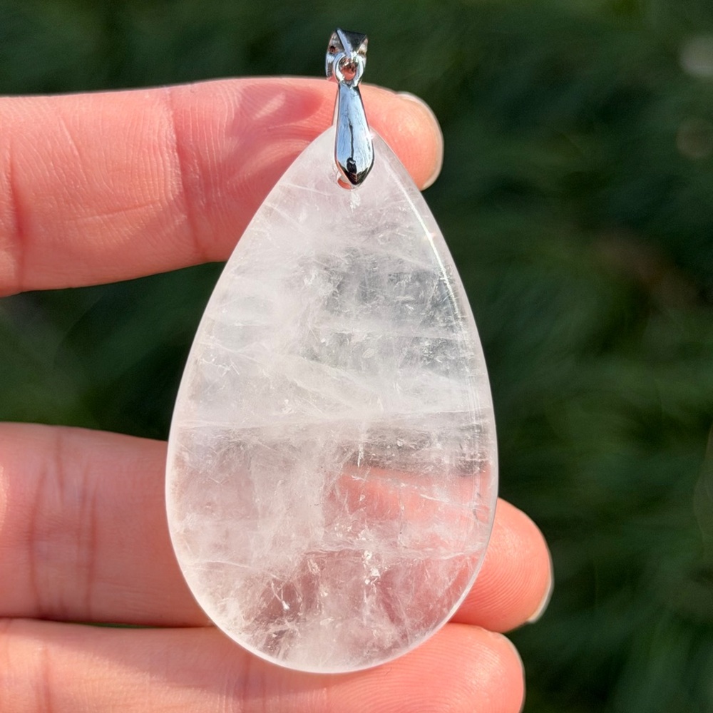 925 silver plated natural clear quartz pendant 1013